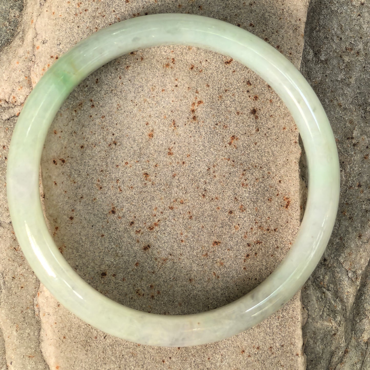 Natural Grade-A Jadeite Glutinous Pale Green D-Shape Bangle · Burmese Jade 57mm