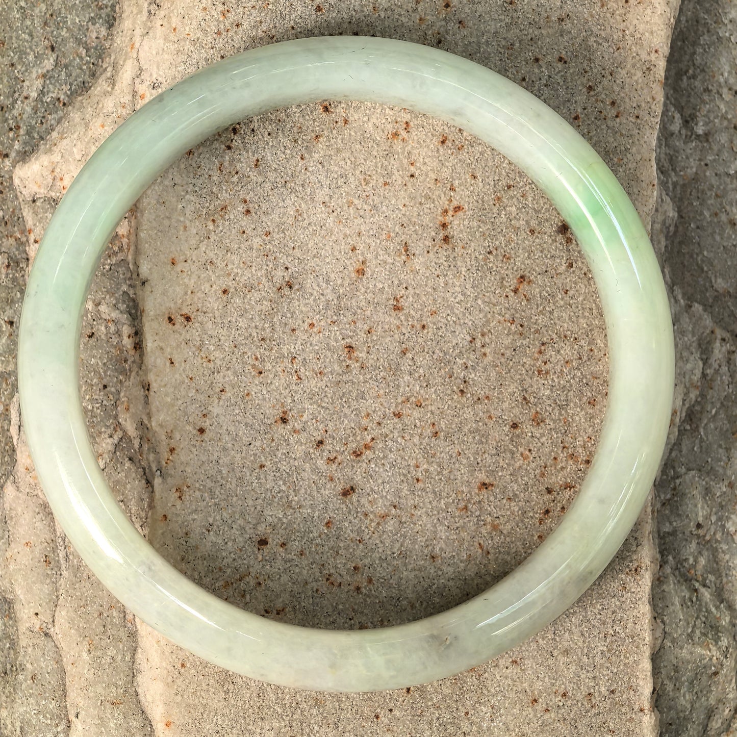 Natural Grade-A Jadeite Glutinous Pale Green D-Shape Bangle · Burmese Jade 57mm