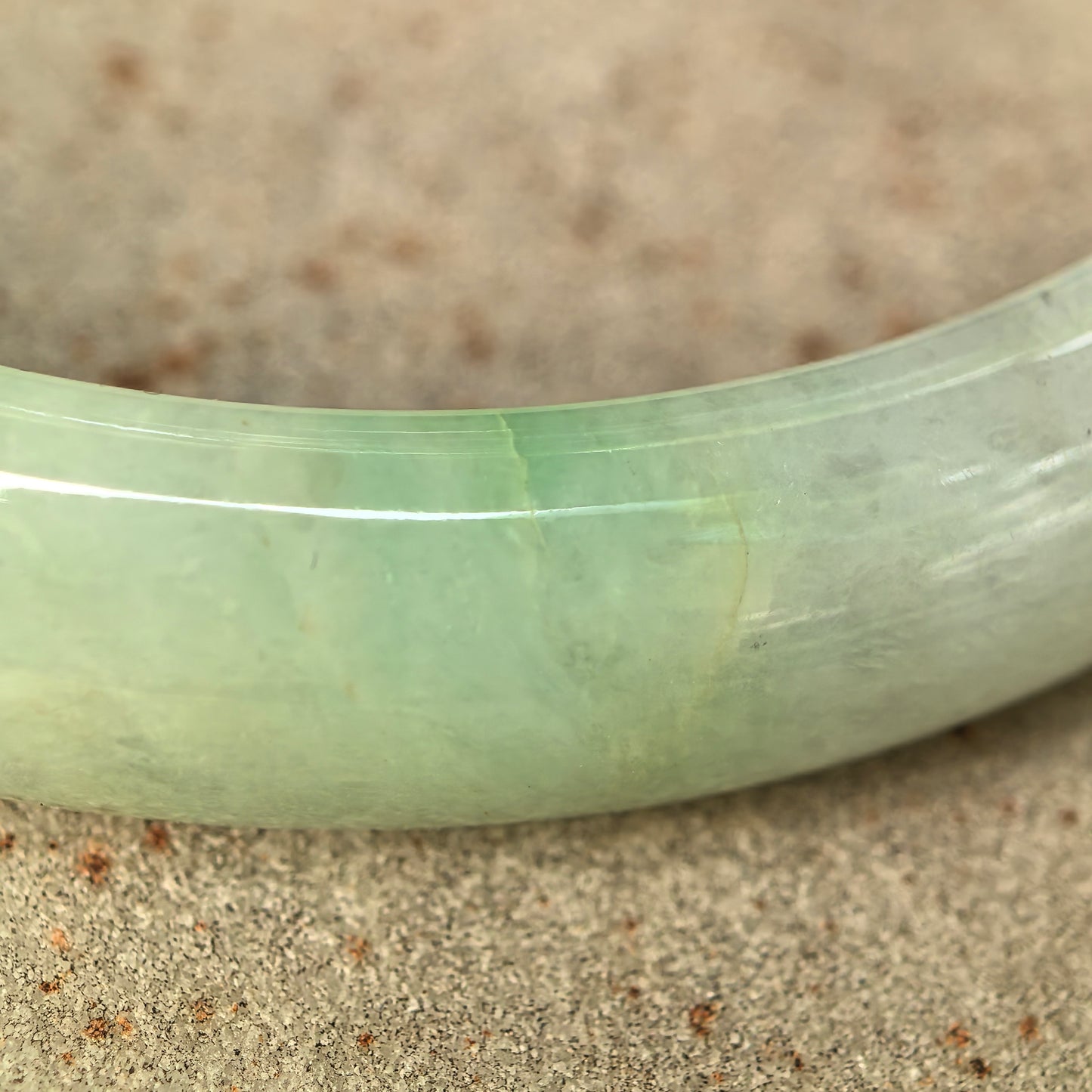 Natural Grade-A Jadeite Glutinous Pale Green D-Shape Bangle · Burmese Jade 57mm