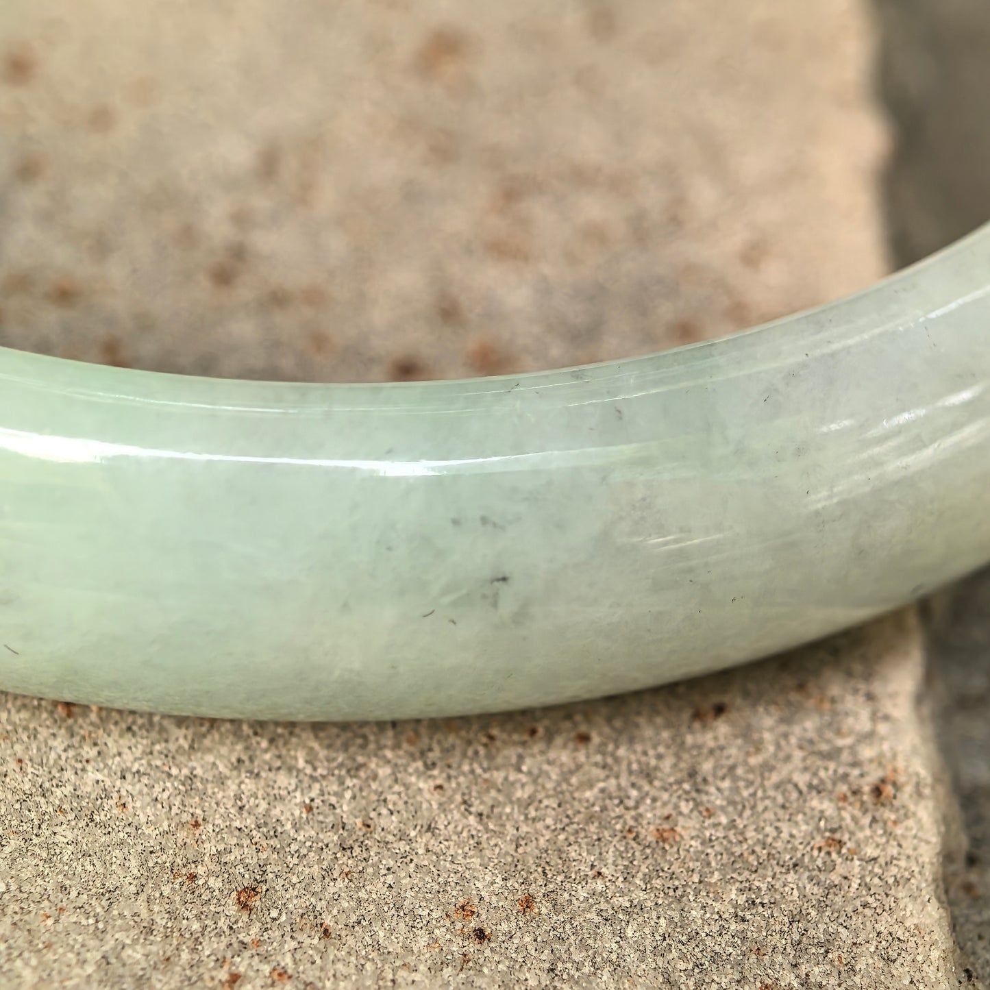 Natural Grade-A Jadeite Glutinous Pale Green D-Shape Bangle · Burmese Jade 57mm