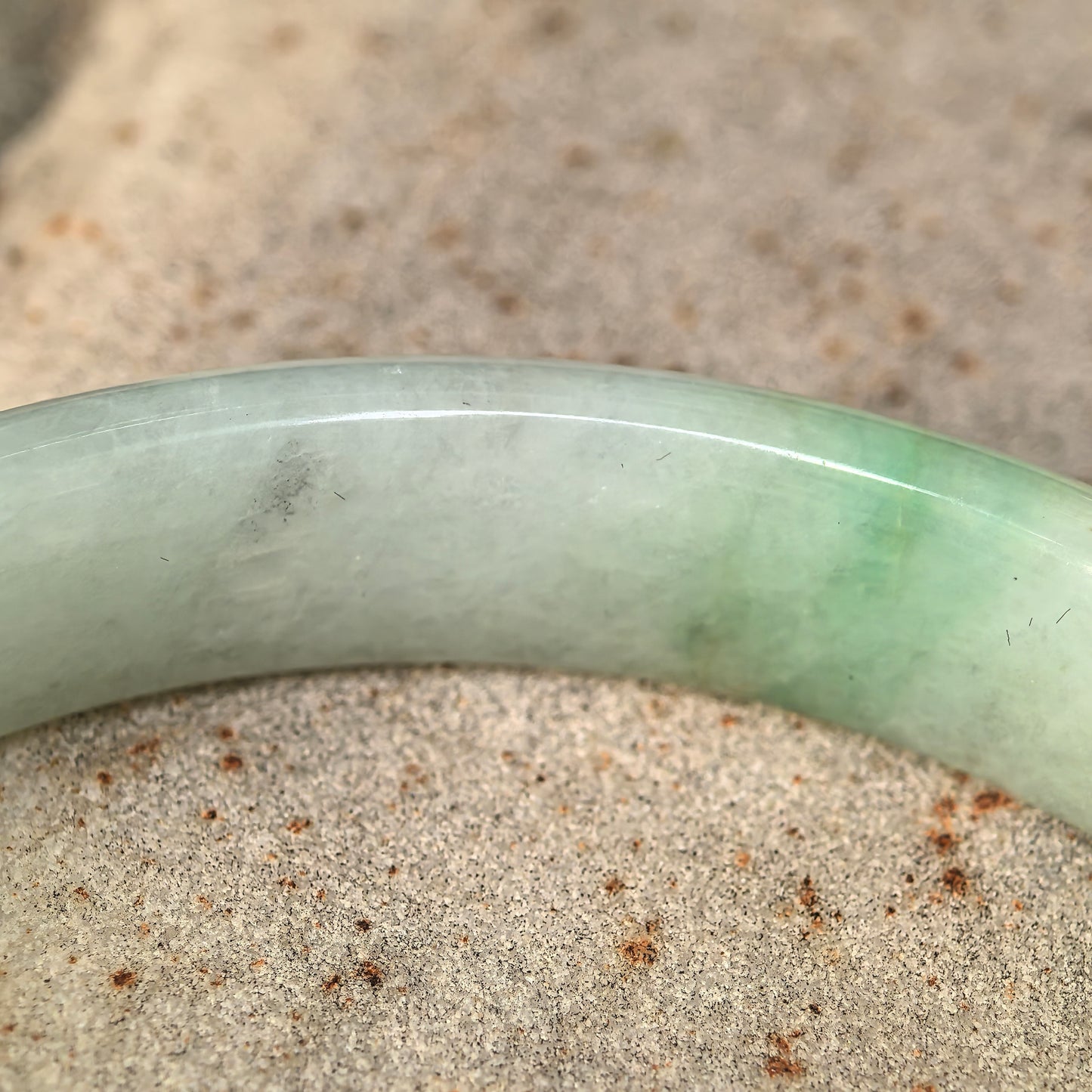 Natural Grade-A Jadeite Glutinous Pale Green D-Shape Bangle · Burmese Jade 57mm