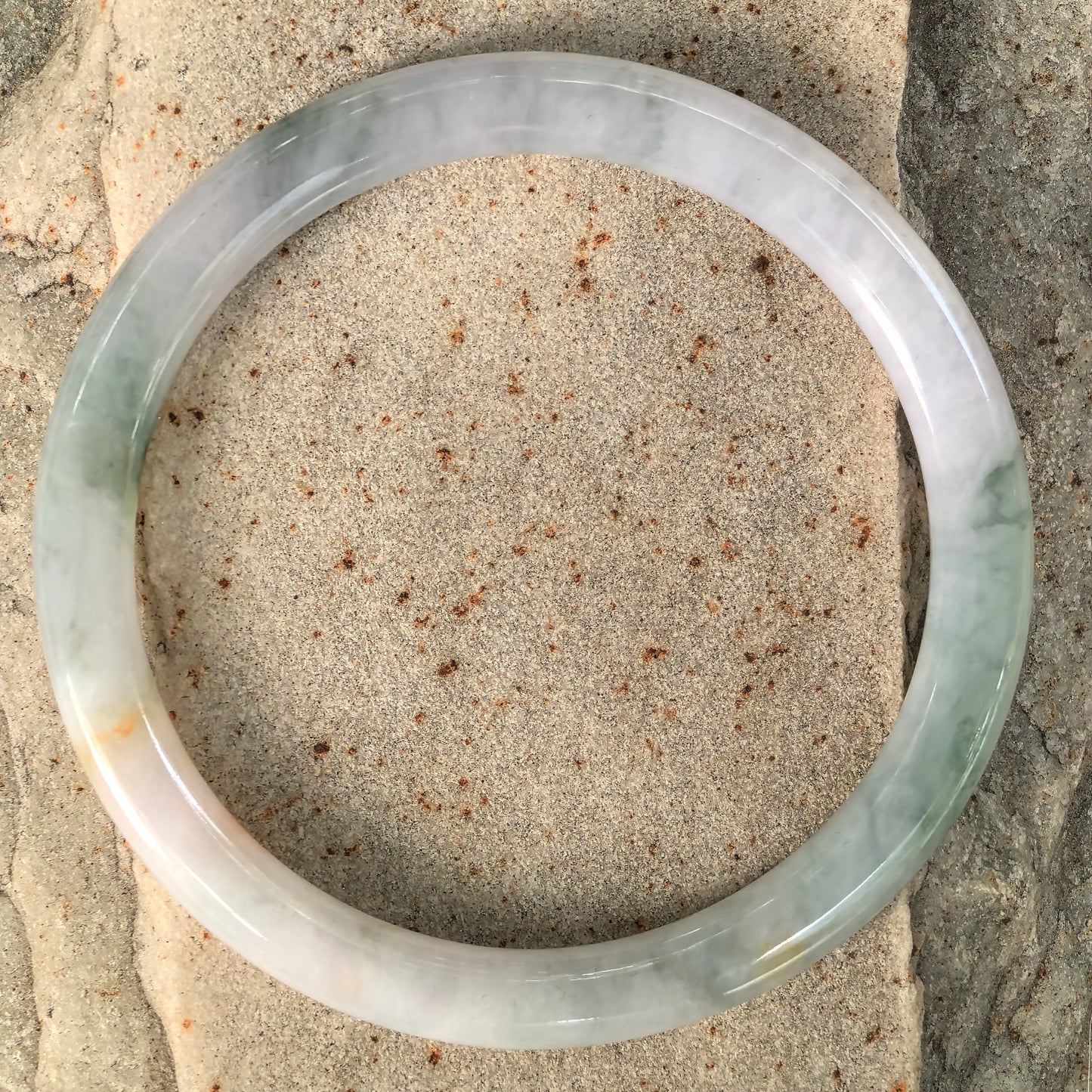 Natural Grade-A Jadeite Glutinous Tri-Color Slim Round Bangle · Burmese Jade 57mm