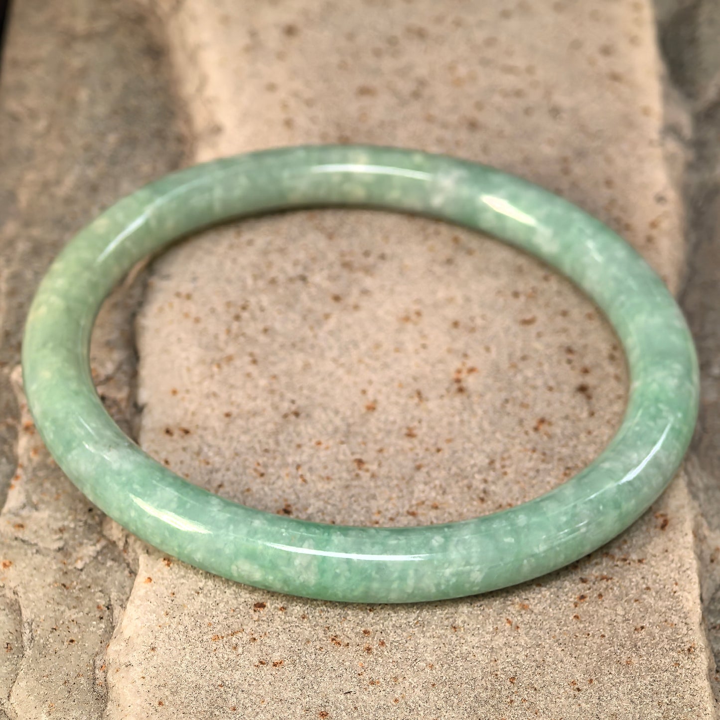 Natural Grade-A Jadeite Bean-Glutinous Full Pale Green Slim Round Bangle · Burmese Jade 56mm
