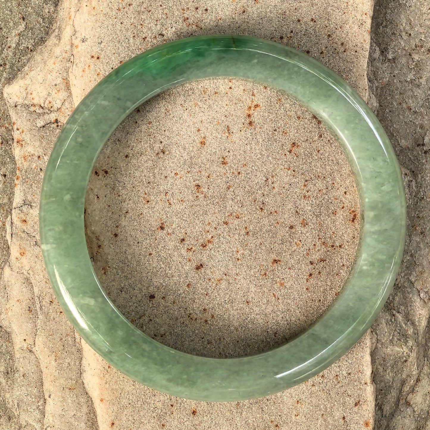 Natural Grade-A Jadeite Glutinous Light Green Base with Vivid Green D-Shape Bangle · Burmese Jade 53mm