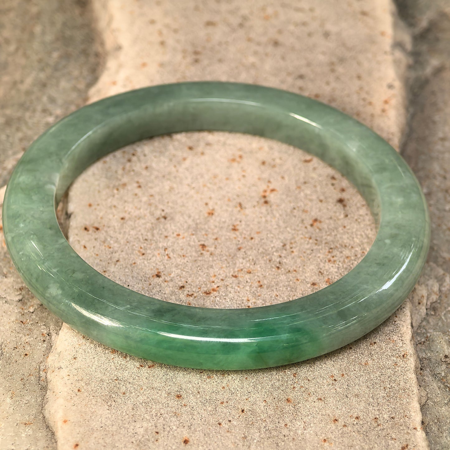 Natural Grade-A Jadeite Glutinous Light Green Base with Vivid Green D-Shape Bangle · Burmese Jade 53mm