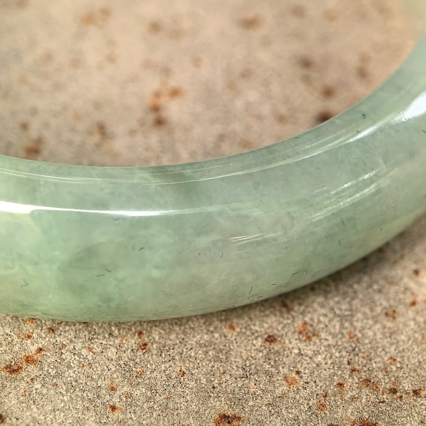 Natural Grade-A Jadeite Glutinous Icy Mint Green D-Shape Bangle · Burmese Jade 50mm