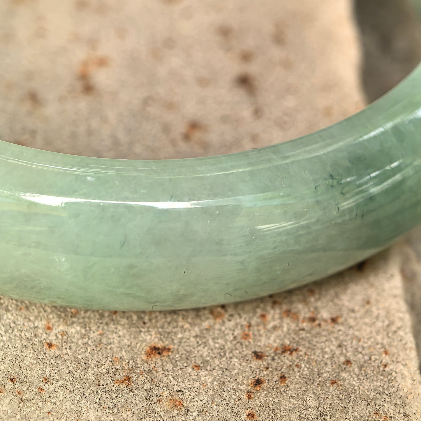 Natural Grade-A Jadeite Glutinous Icy Mint Green D-Shape Bangle · Burmese Jade 50mm