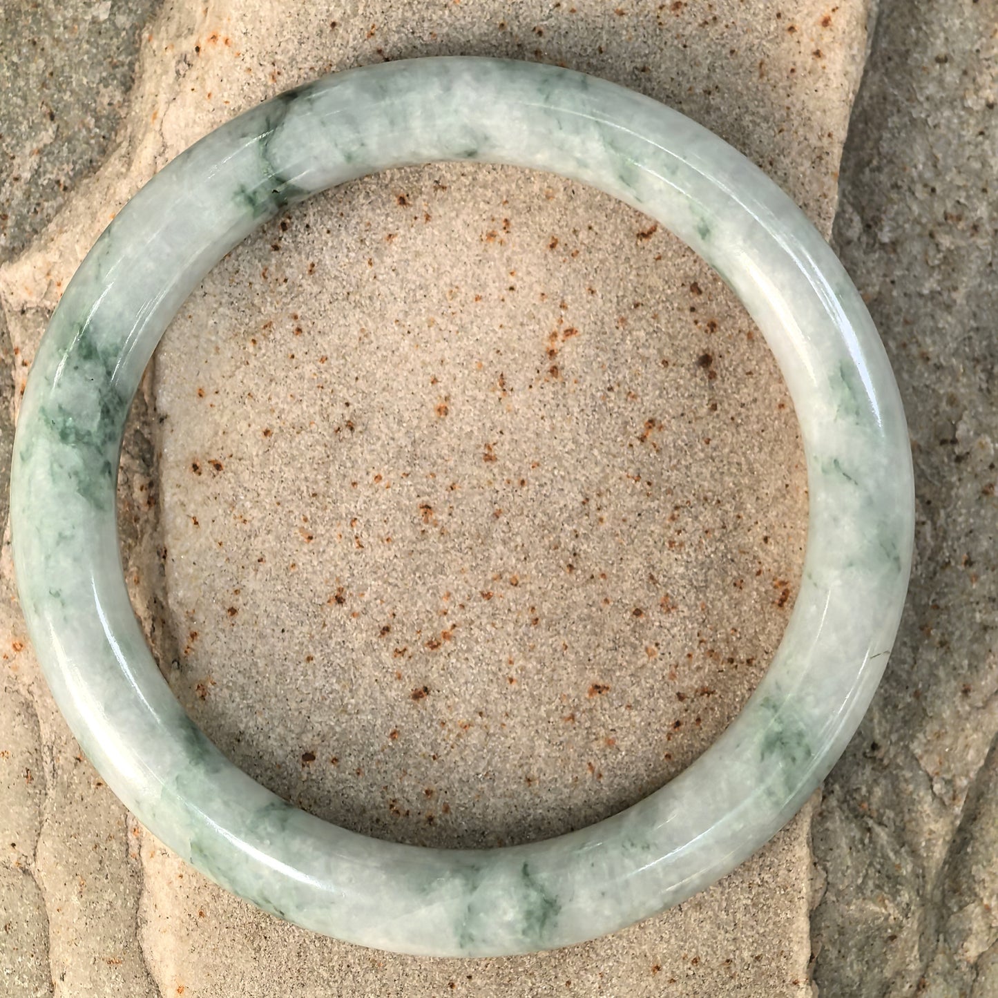 Natural Grade-A Jadeite Bean-Glutinous Blue Floating Flower Round Bangle · Burmese Jade 58mm