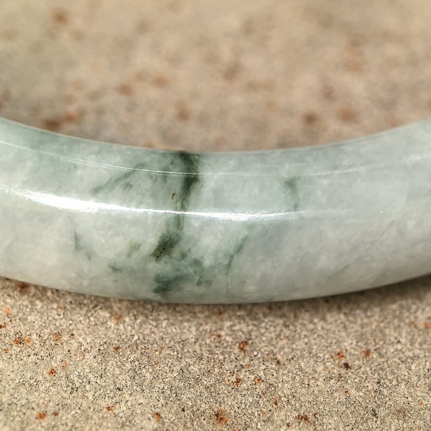 Natural Grade-A Jadeite Bean-Glutinous Blue Floating Flower Round Bangle · Burmese Jade 58mm