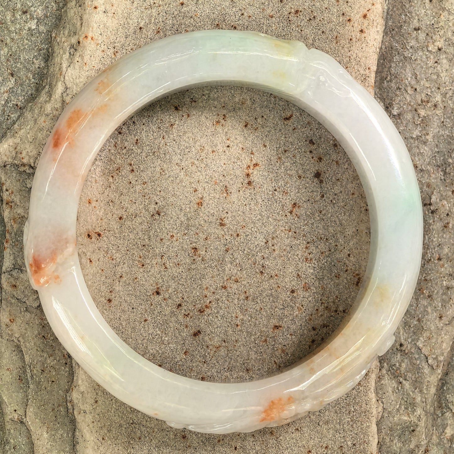 Natural Grade-A Jadeite Glutinous “Golden Splash” Carved D-shape Bangle ·Burmese Jade 55mm