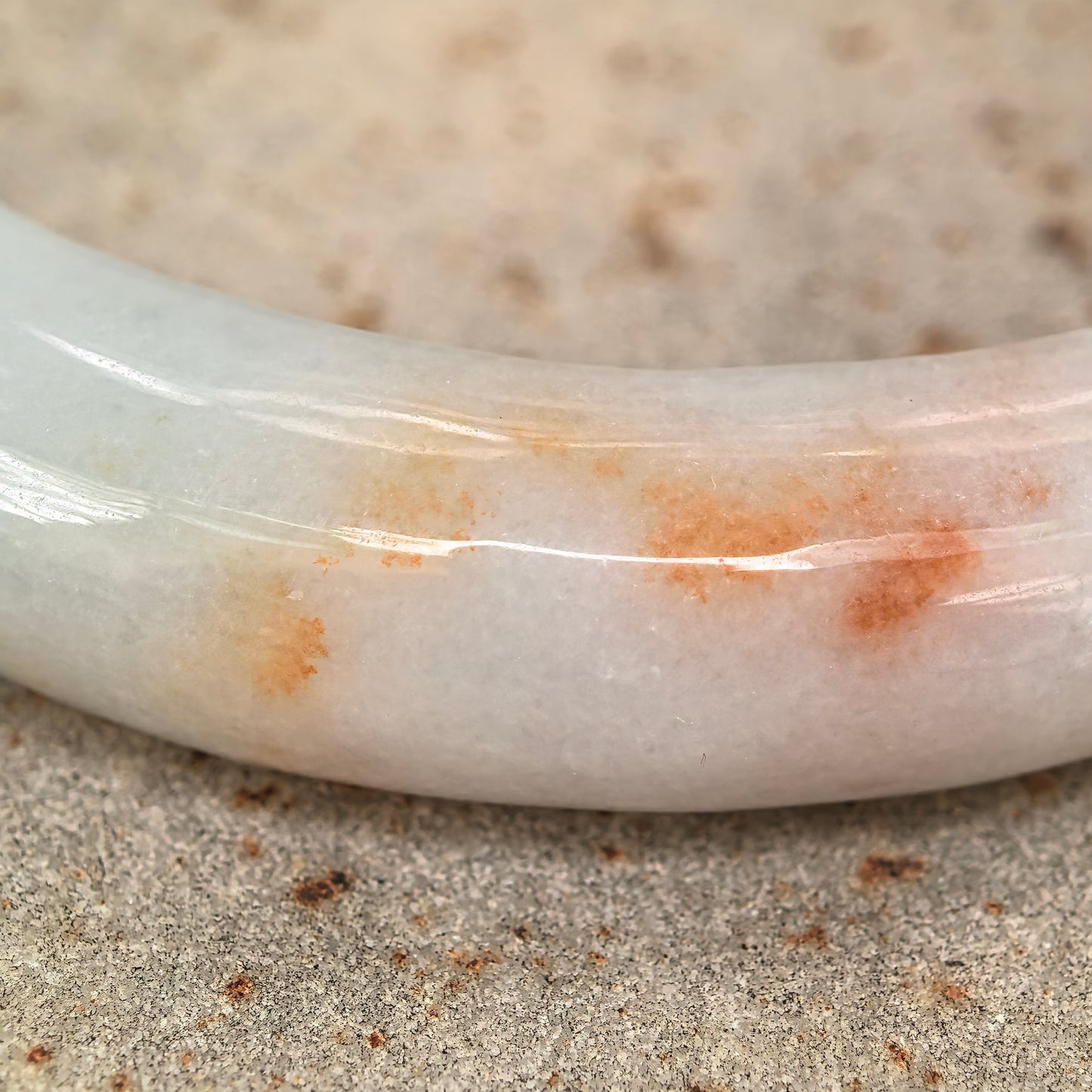 Natural Grade-A Jadeite Glutinous “Golden Splash” Carved D-shape Bangle ·Burmese Jade 55mm