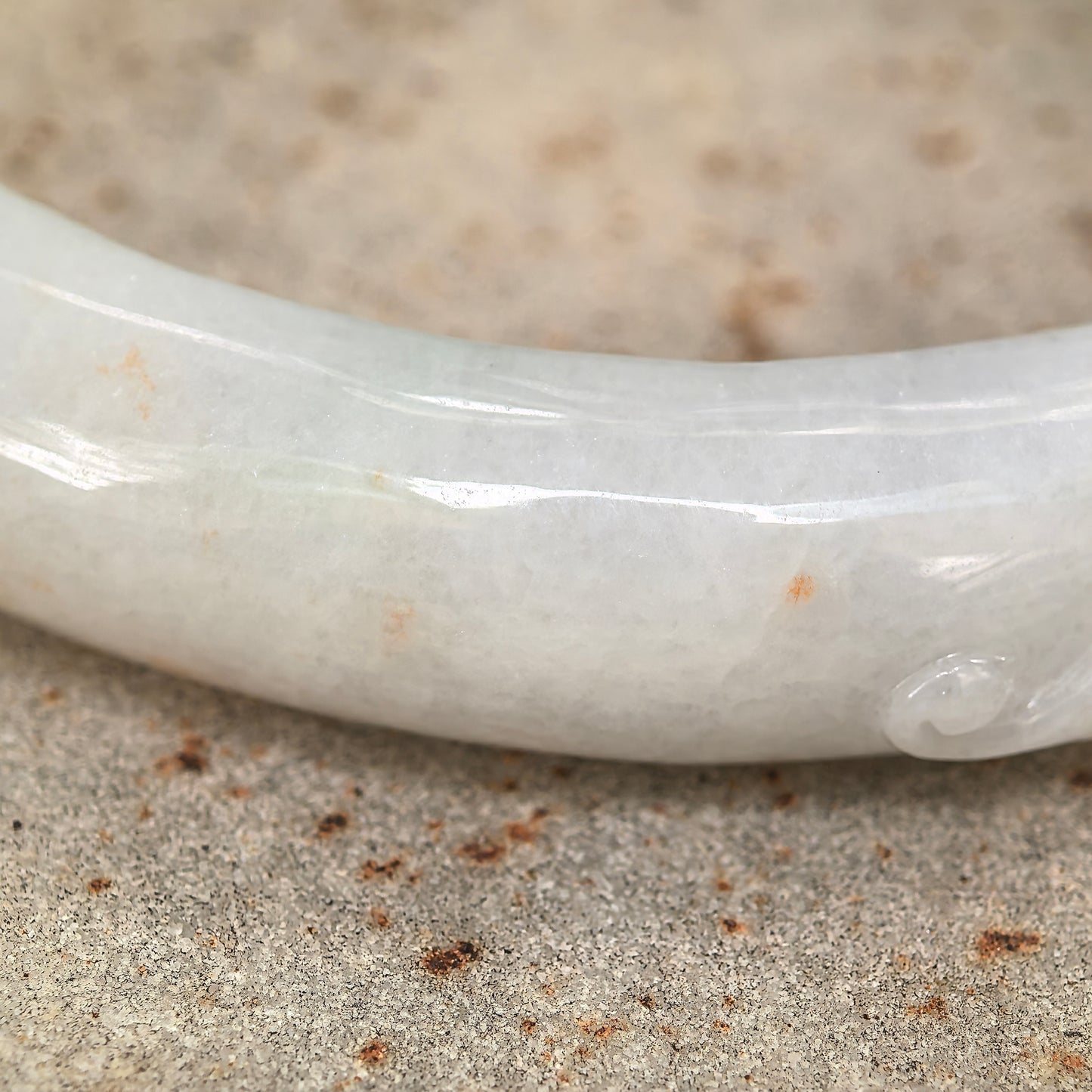 Natural Grade-A Jadeite Glutinous “Golden Splash” Carved D-shape Bangle ·Burmese Jade 55mm