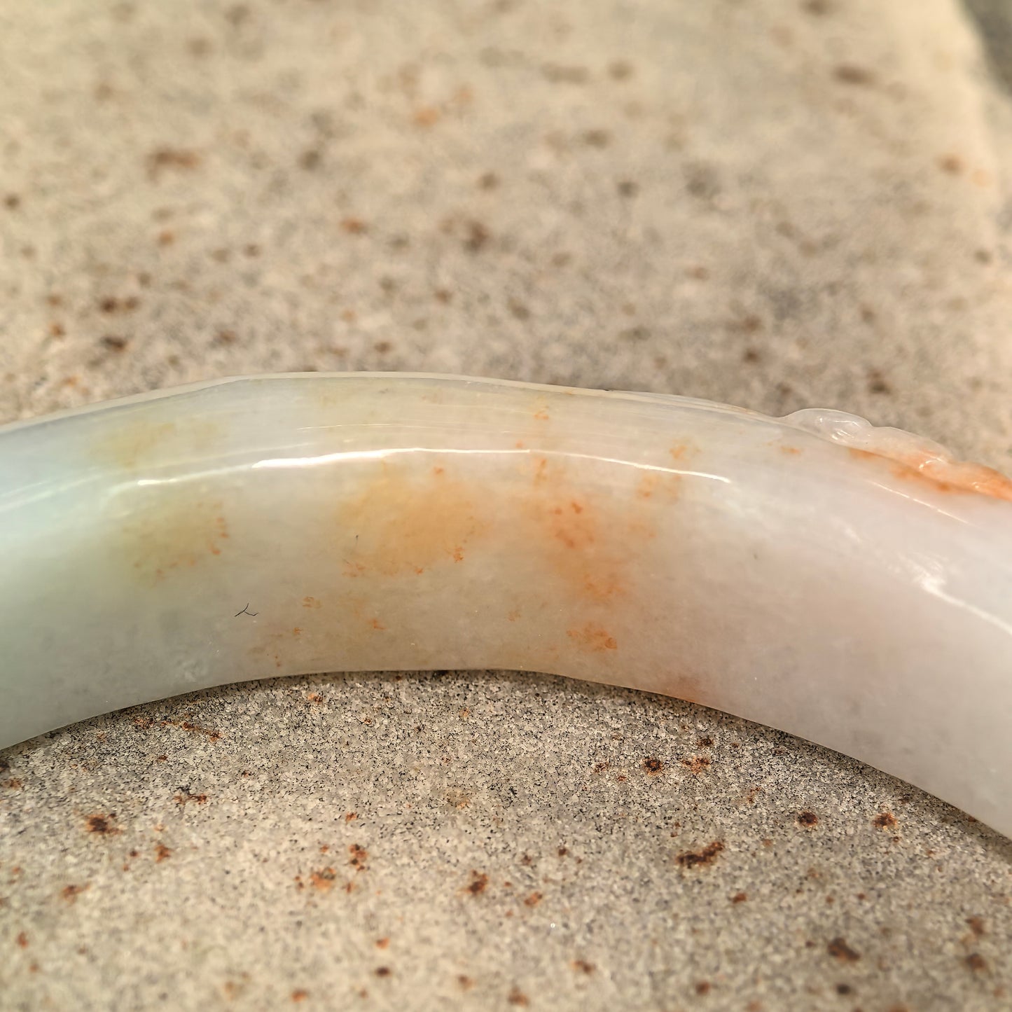 Natural Grade-A Jadeite Glutinous “Golden Splash” Carved D-shape Bangle ·Burmese Jade 55mm