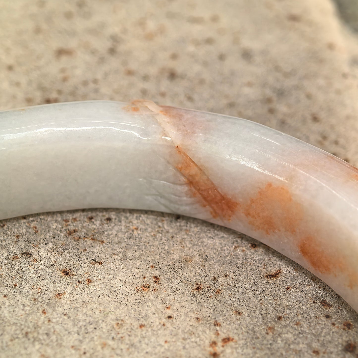 Natural Grade-A Jadeite Glutinous “Golden Splash” Carved D-shape Bangle ·Burmese Jade 55mm
