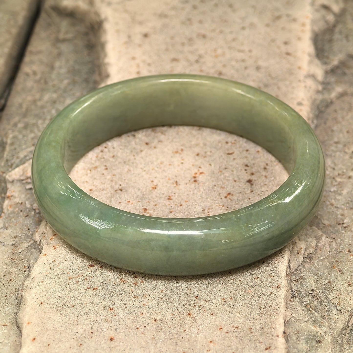 Natural Grade-A Jadeite Bangle – Oil-Green Glutinous Burmese Jade 54mm