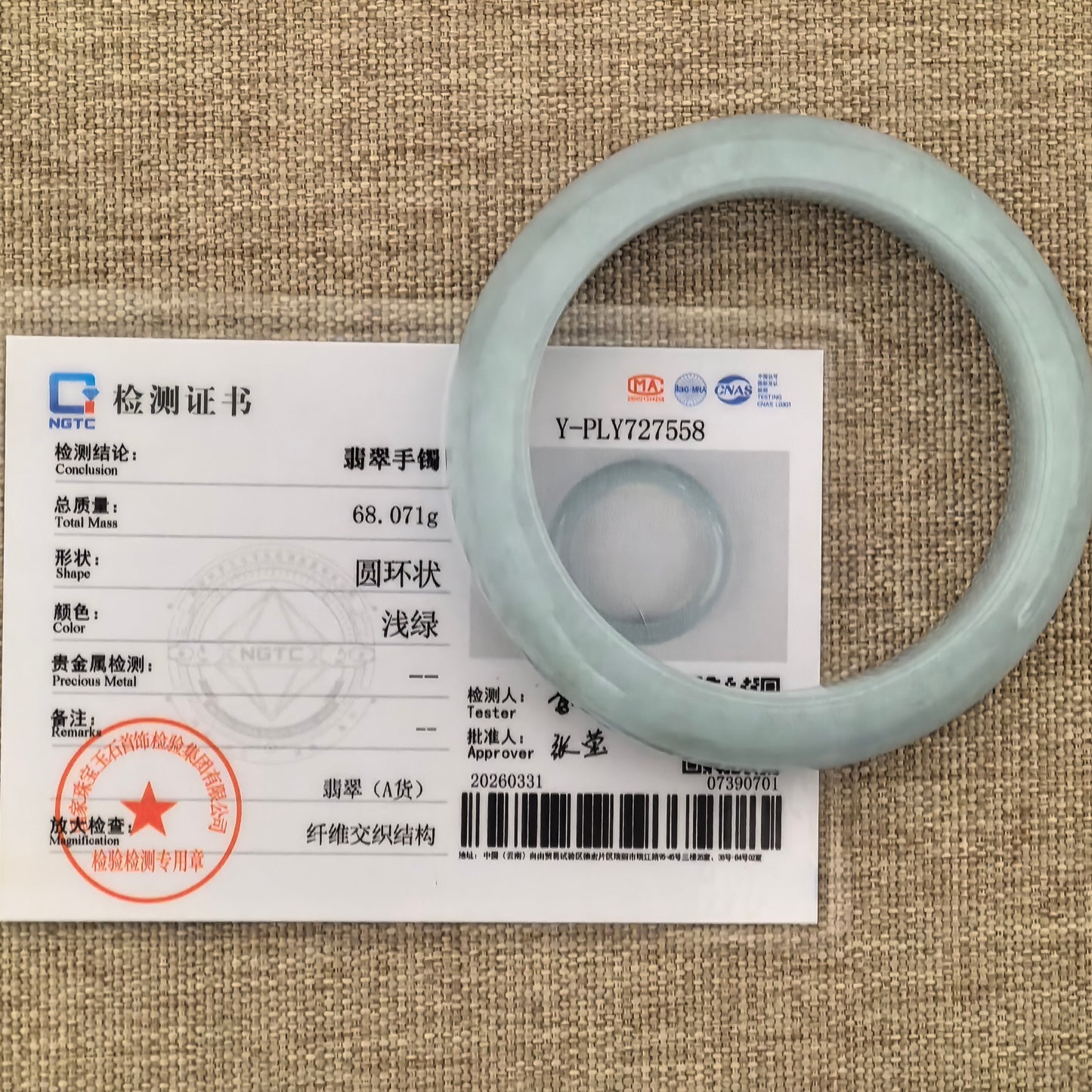 Natural Grade-A Jadeite Fine Glutinous Pale Green D-Shape Bangle · Burmese Jade 54mm