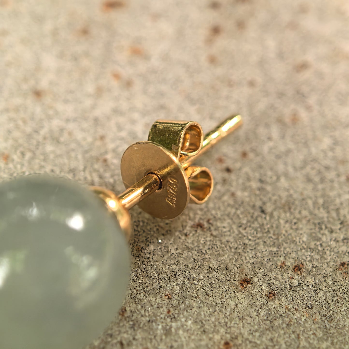 Natural Grade-A Jadeite Glutinous Pale Green Bead Stud Earrings in 18K Gold · Burmese Jade