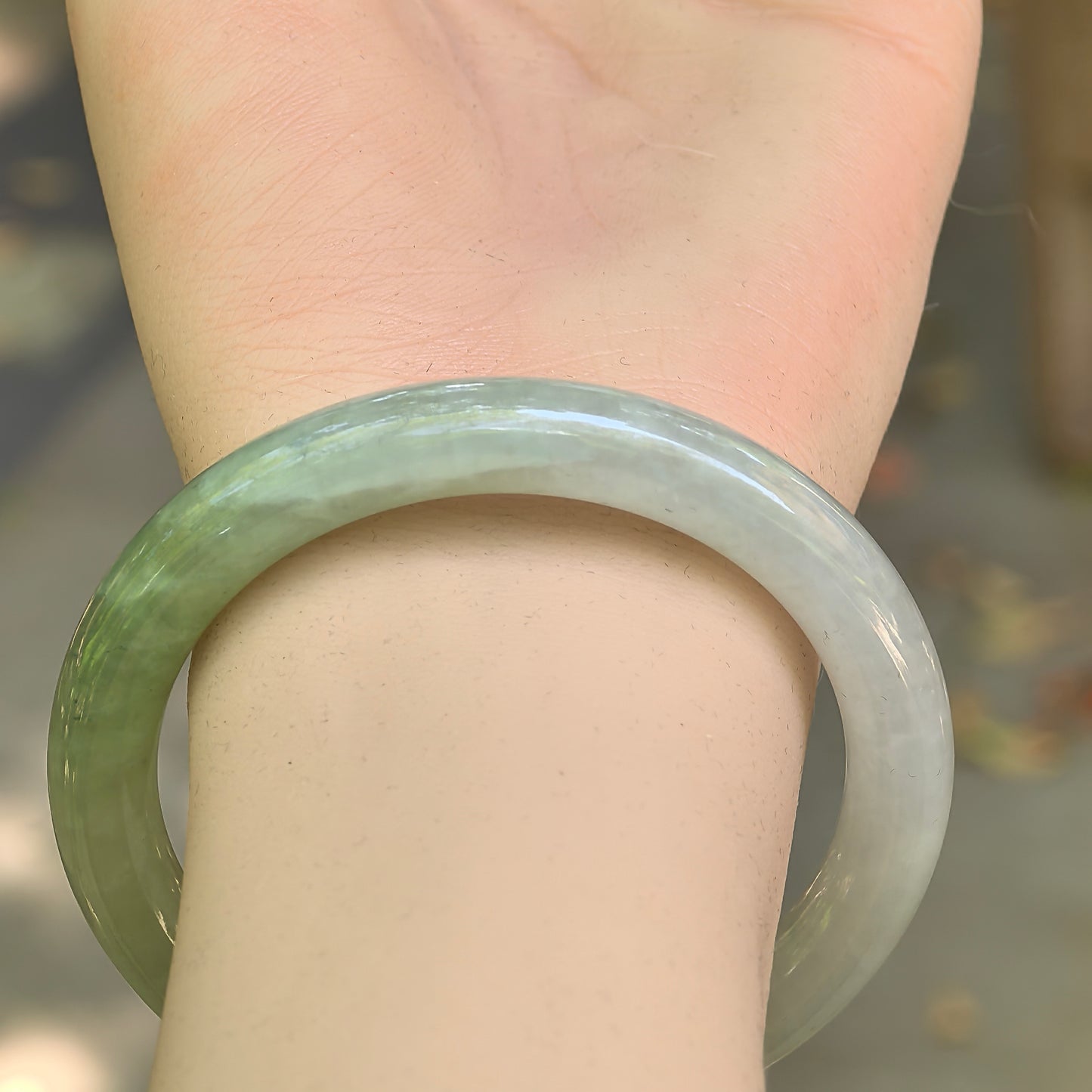 Natural Grade-A Jadeite Icy Translucent Pale Green Round Bangle · Burmese Jade 55mm