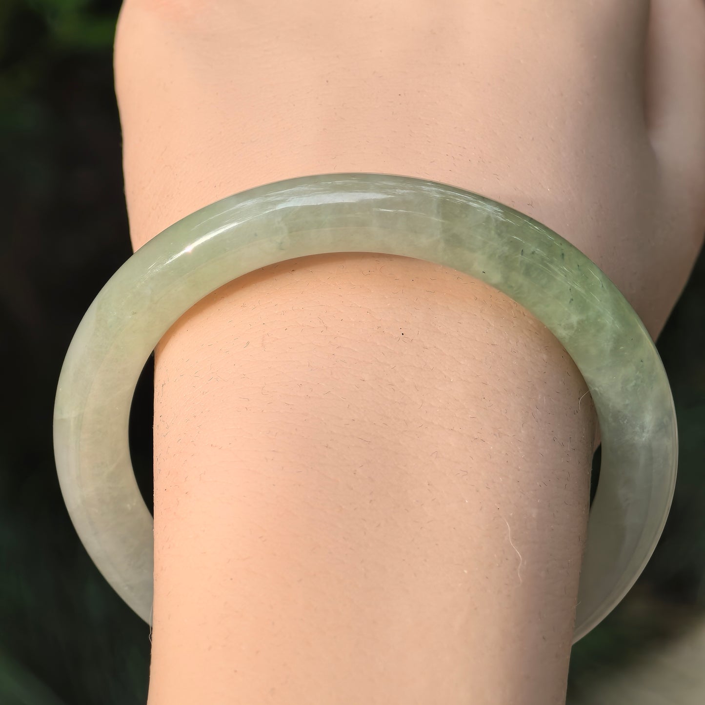 Natural Grade-A Jadeite Icy Translucent Pale Green Round Bangle · Burmese Jade 55mm