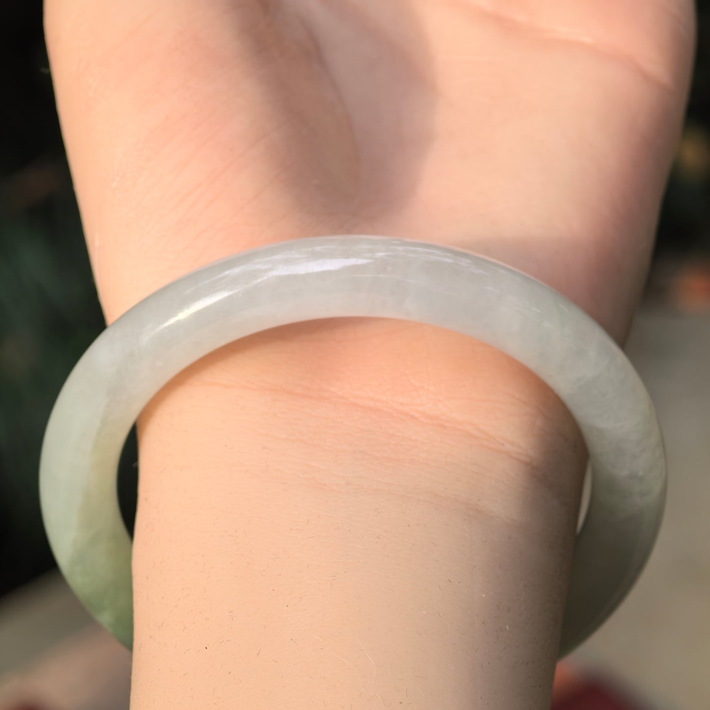 Natural Grade-A Jadeite Icy Translucent Pale Green Round Bangle · Burmese Jade 55mm