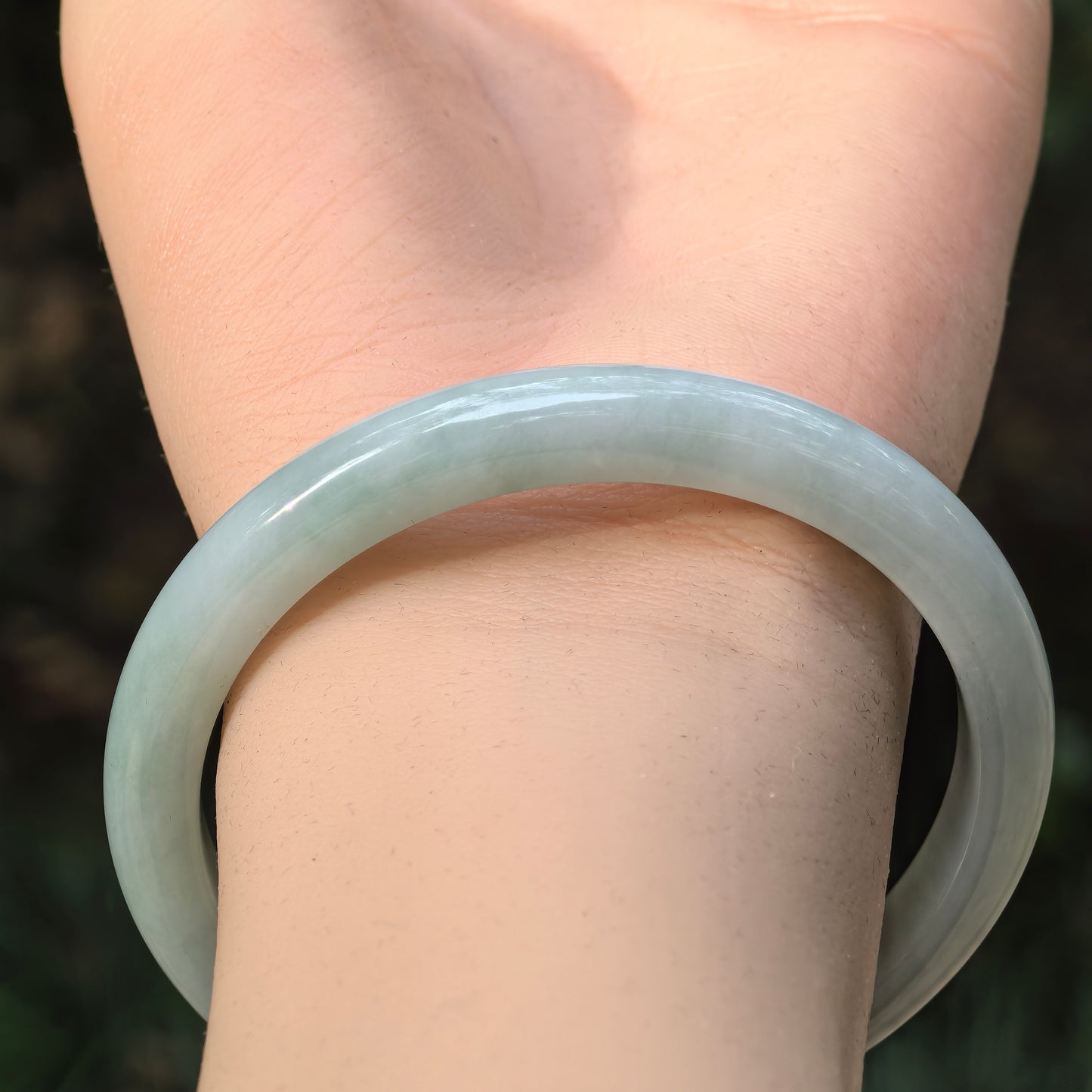 Natural Grade-A Jadeite Pale Green Slim D-Shape Bangle · Burmese Jade 57mm