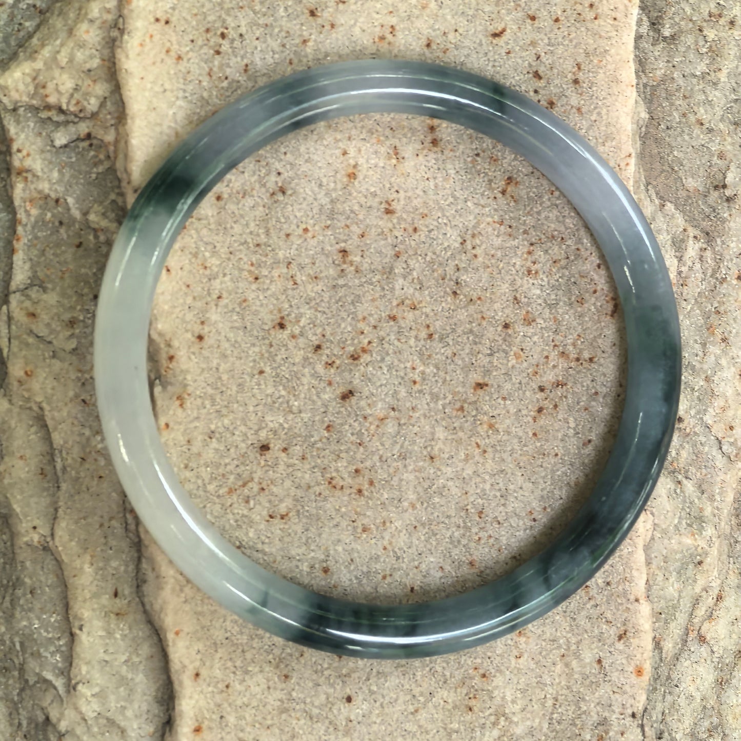 Natural Grade-A Jadeite Glutinous Icy Blue-Green Slim Round Bangle · Burmese Jade 53mm
