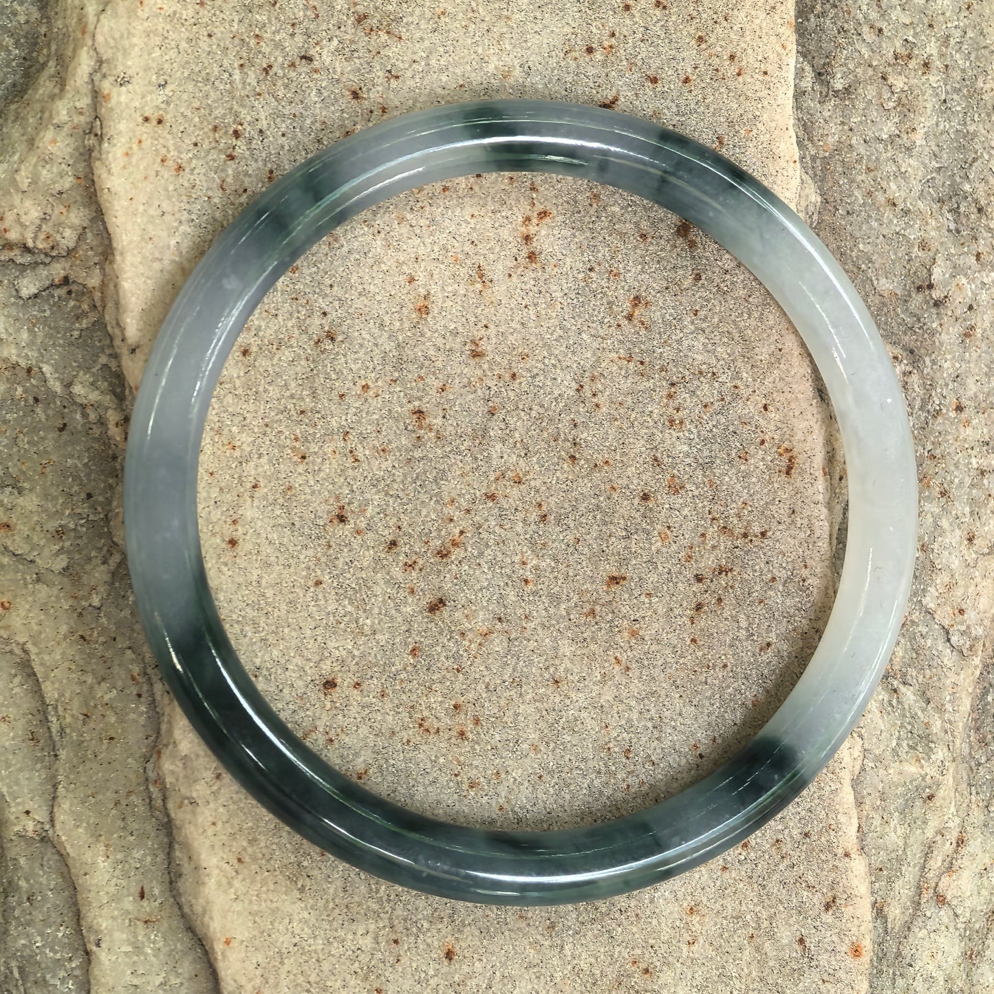 Natural Grade-A Jadeite Glutinous Icy Blue-Green Slim Round Bangle · Burmese Jade 53mm