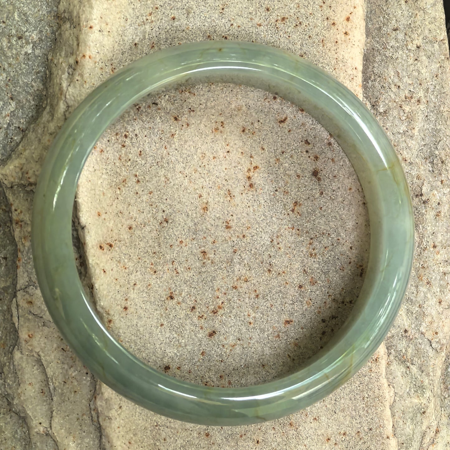 Natural Grade-A Jadeite Oil Green D-Shape Bangle · Burmese Jade 58mm