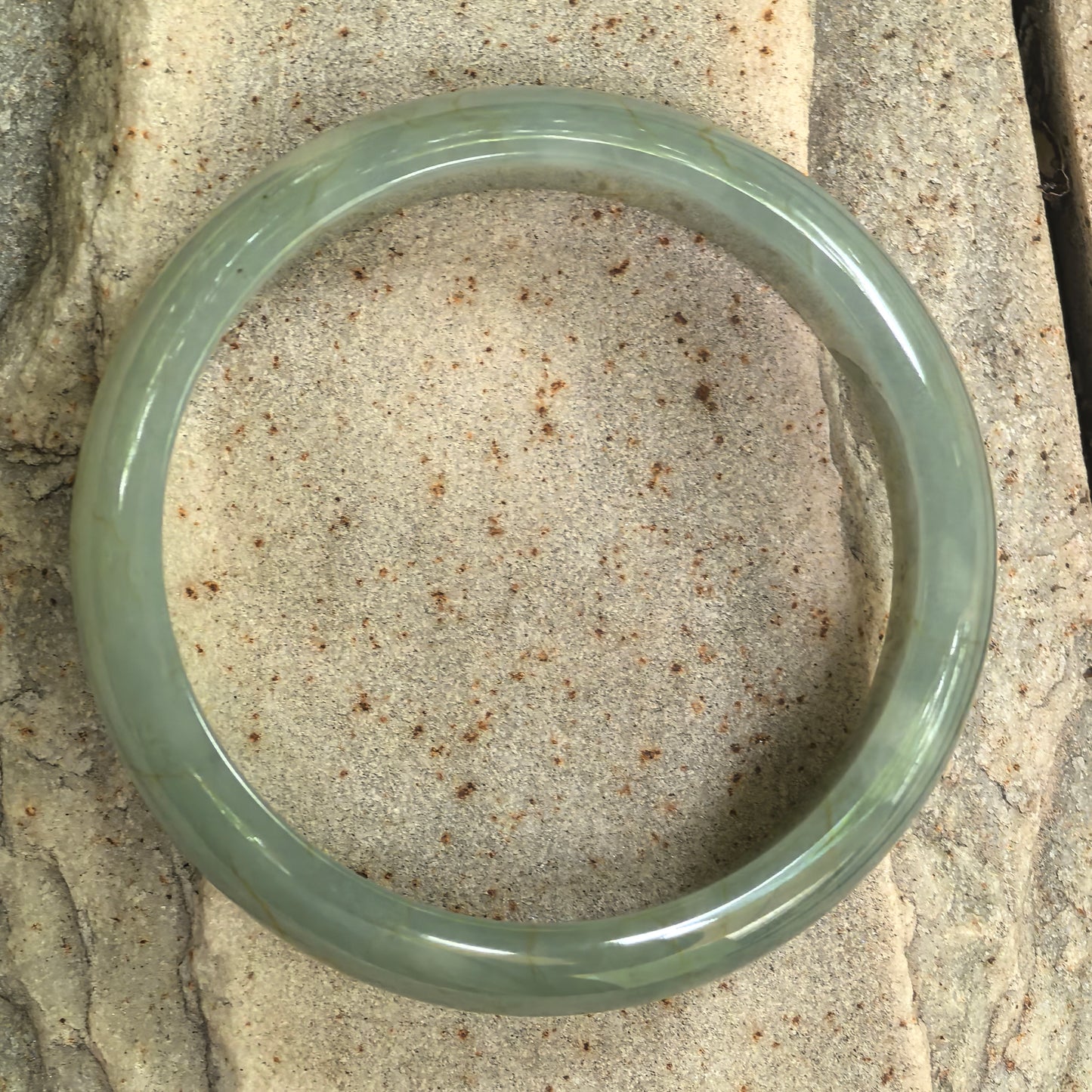 Natural Grade-A Jadeite Oil Green D-Shape Bangle · Burmese Jade 58mm
