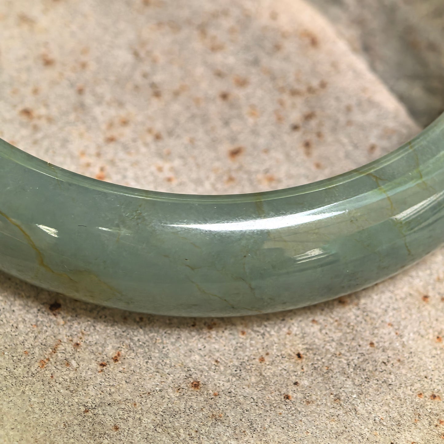 Natural Grade-A Jadeite Oil Green D-Shape Bangle · Burmese Jade 58mm