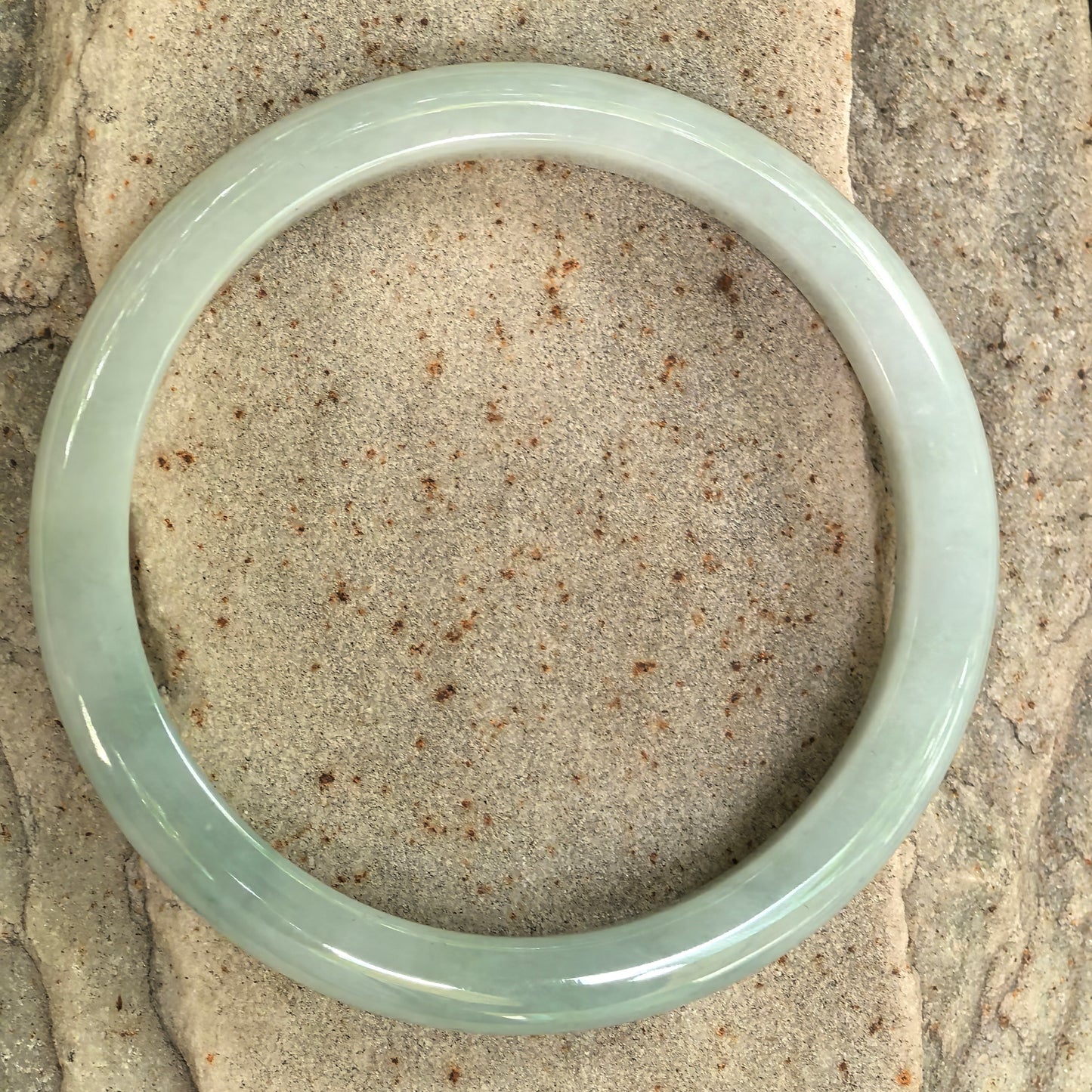 Natural Grade-A Jadeite Pale Green Slim D-Shape Bangle · Burmese Jade 57mm