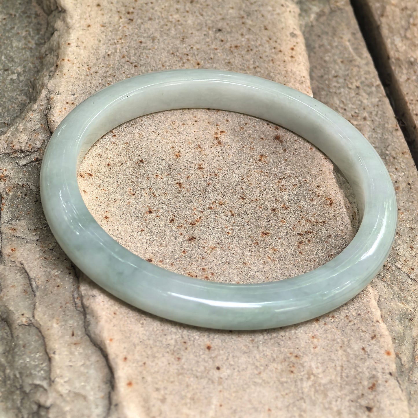 Natural Grade-A Jadeite Pale Green Slim D-Shape Bangle · Burmese Jade 57mm