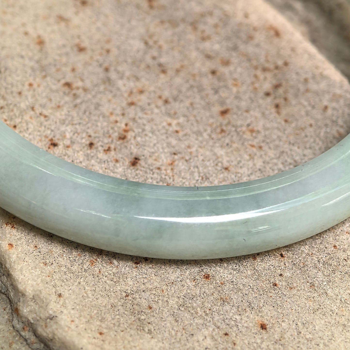 Natural Grade-A Jadeite Pale Green Slim D-Shape Bangle · Burmese Jade 57mm
