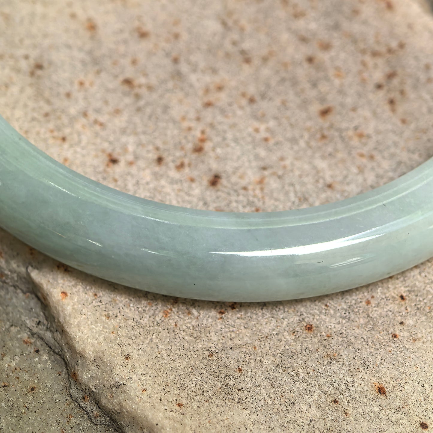 Natural Grade-A Jadeite Pale Green Slim D-Shape Bangle · Burmese Jade 57mm