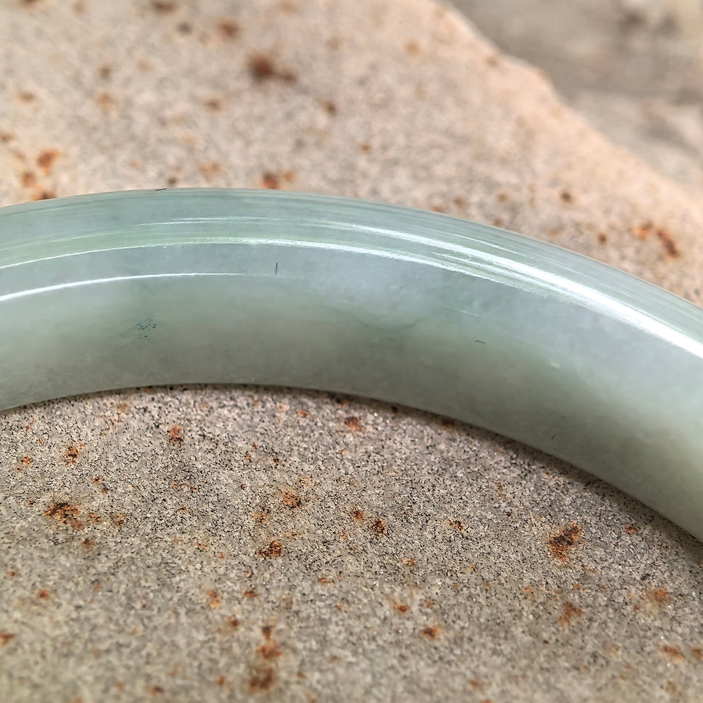 Natural Grade-A Jadeite Pale Green Slim D-Shape Bangle · Burmese Jade 57mm
