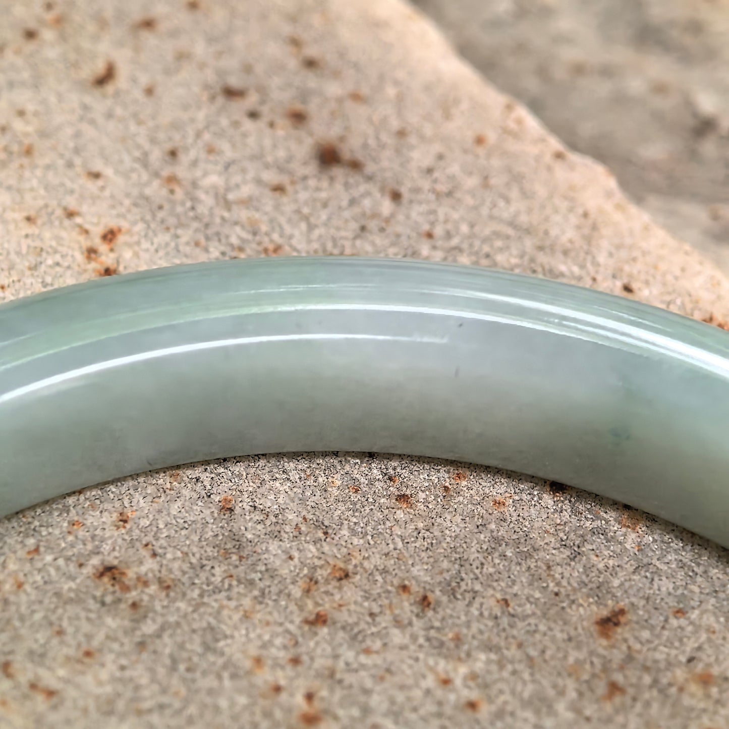 Natural Grade-A Jadeite Pale Green Slim D-Shape Bangle · Burmese Jade 57mm