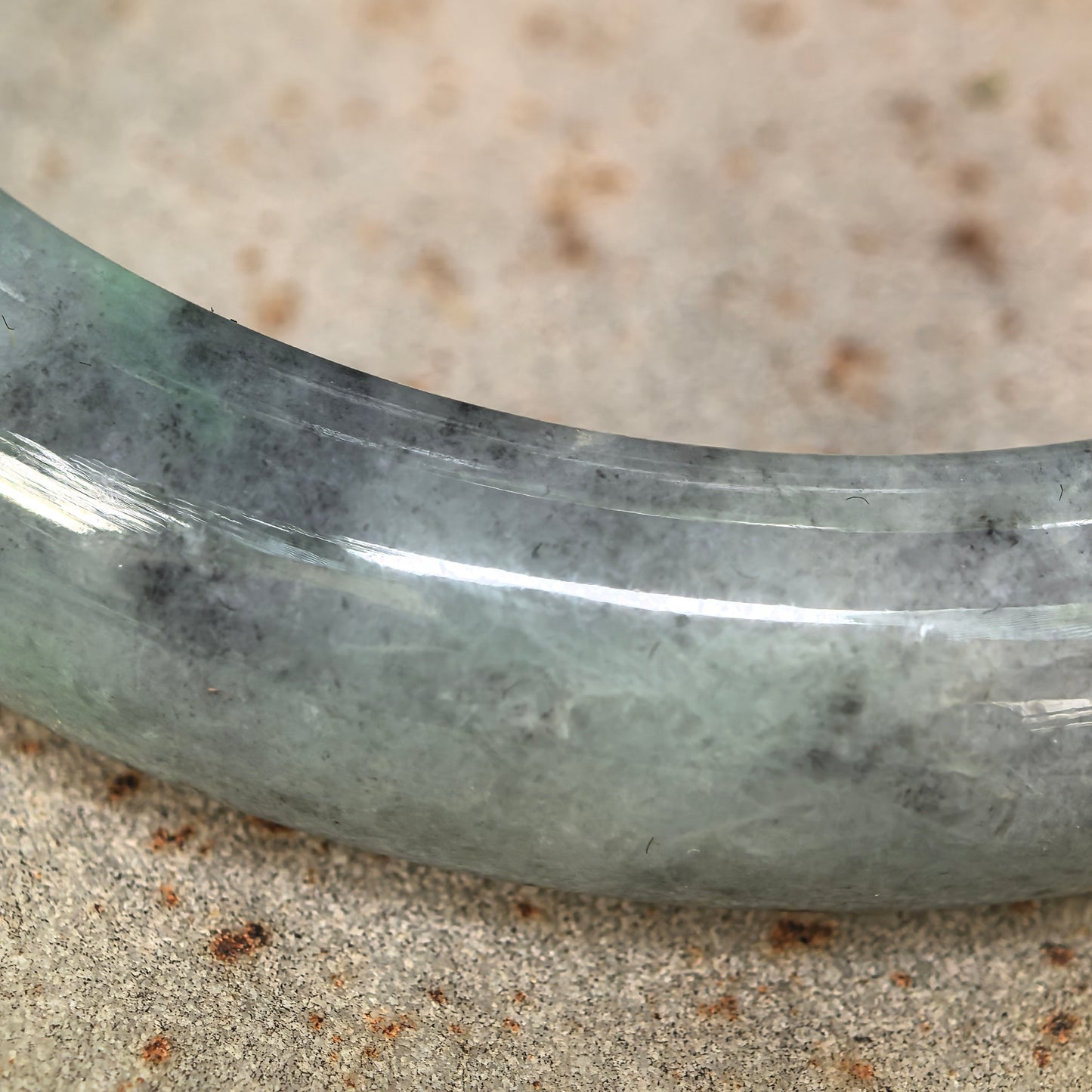 Natural Grade-A Jadeite Black-and-Green D-Shape Bangle · Burmese Jade 58mm