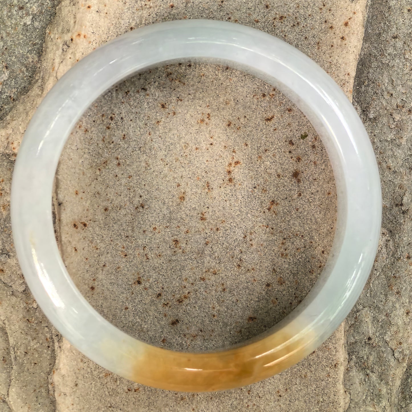 Natural Grade-A Jadeite Glutinous Half Honey Yellow Bangle · Burmese Jade 55mm