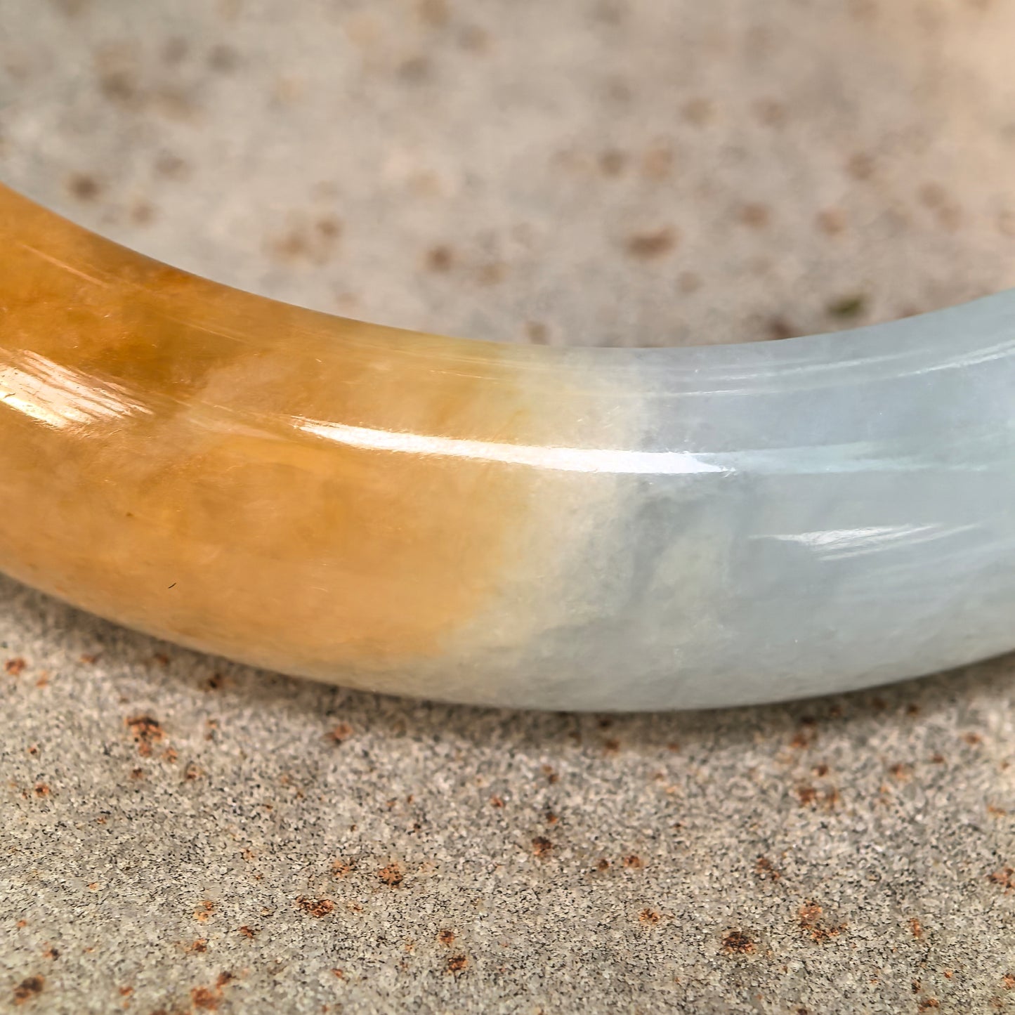 Natural Grade-A Jadeite Glutinous Half Honey Yellow Bangle · Burmese Jade 55mm