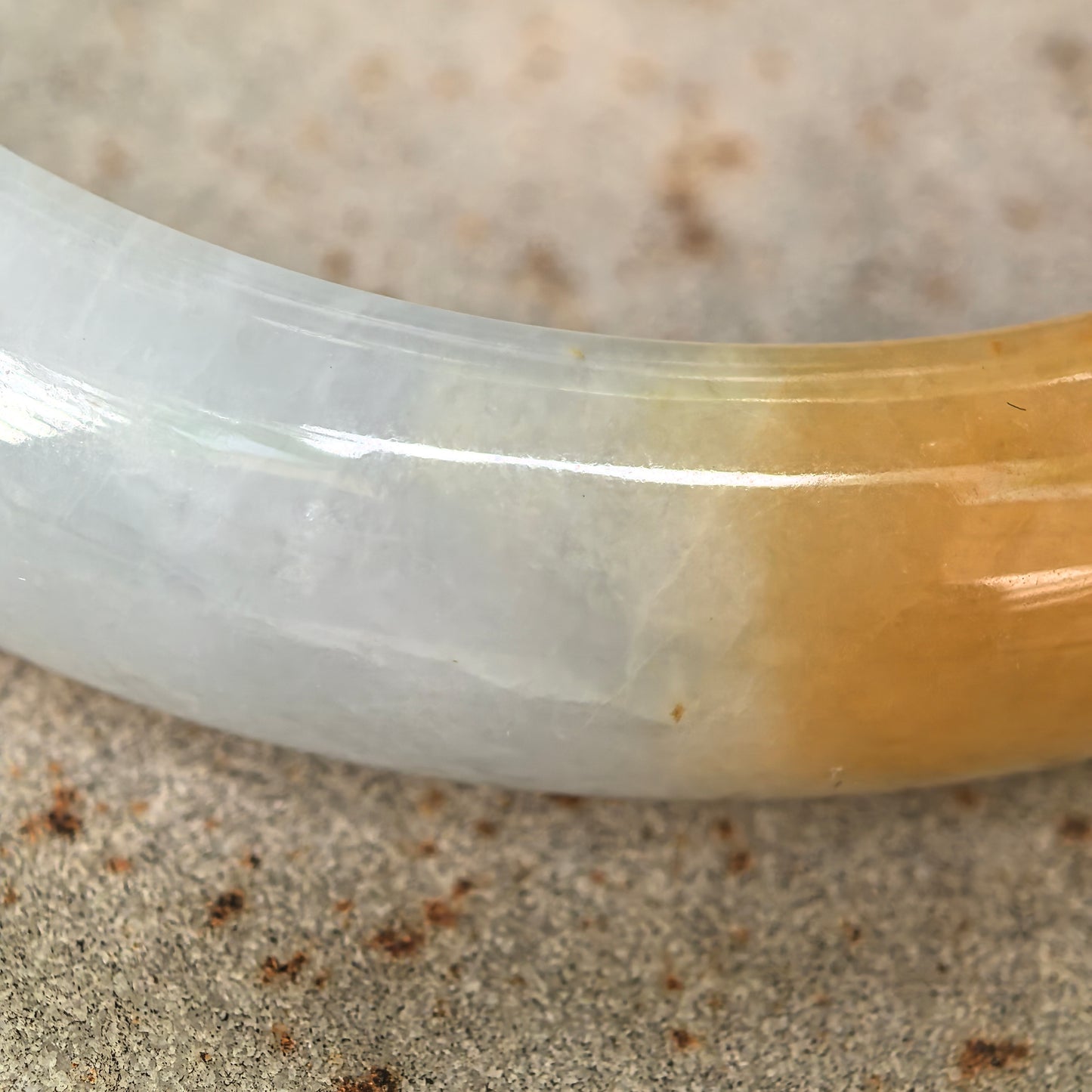 Natural Grade-A Jadeite Glutinous Half Honey Yellow Bangle · Burmese Jade 55mm
