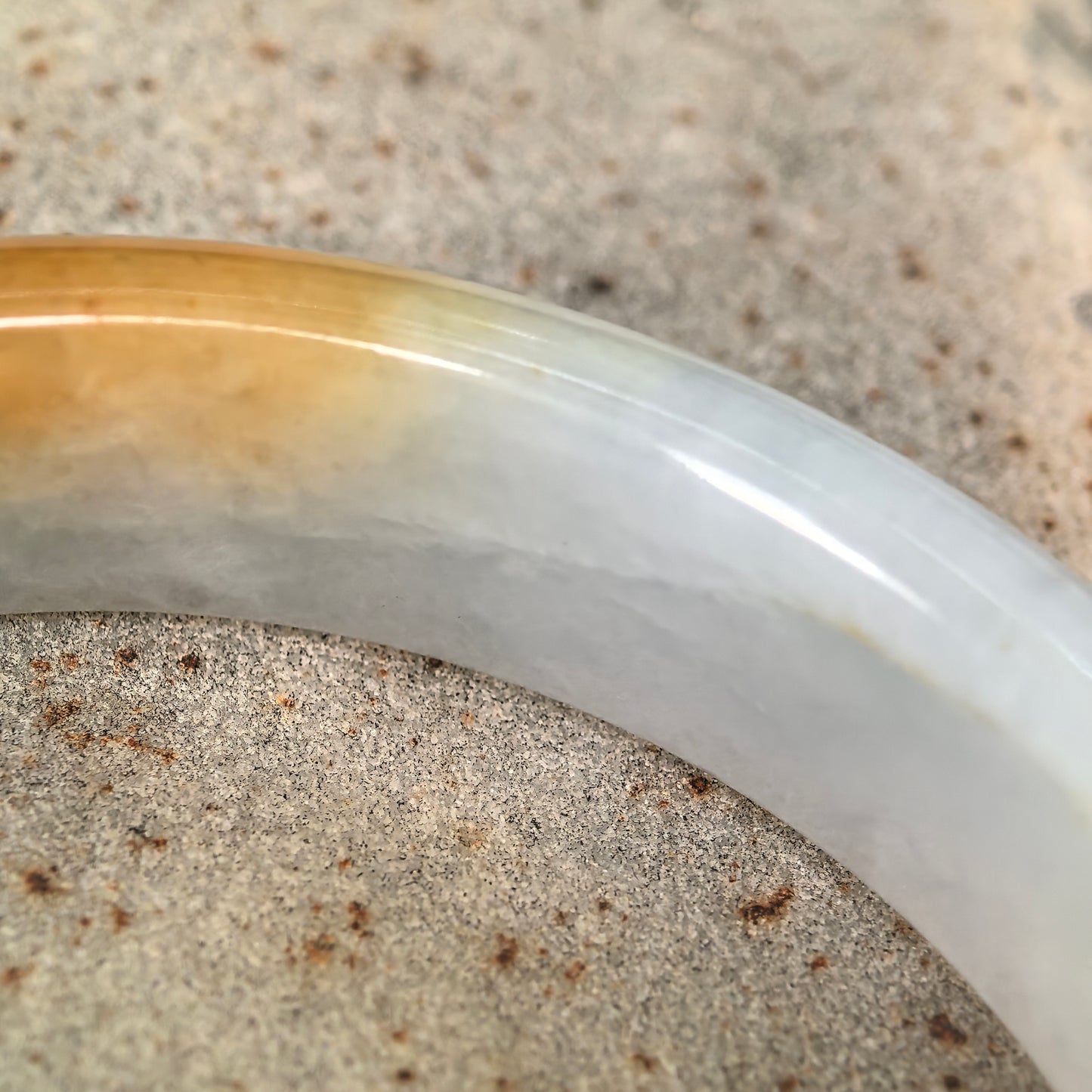 Natural Grade-A Jadeite Glutinous Half Honey Yellow Bangle · Burmese Jade 55mm