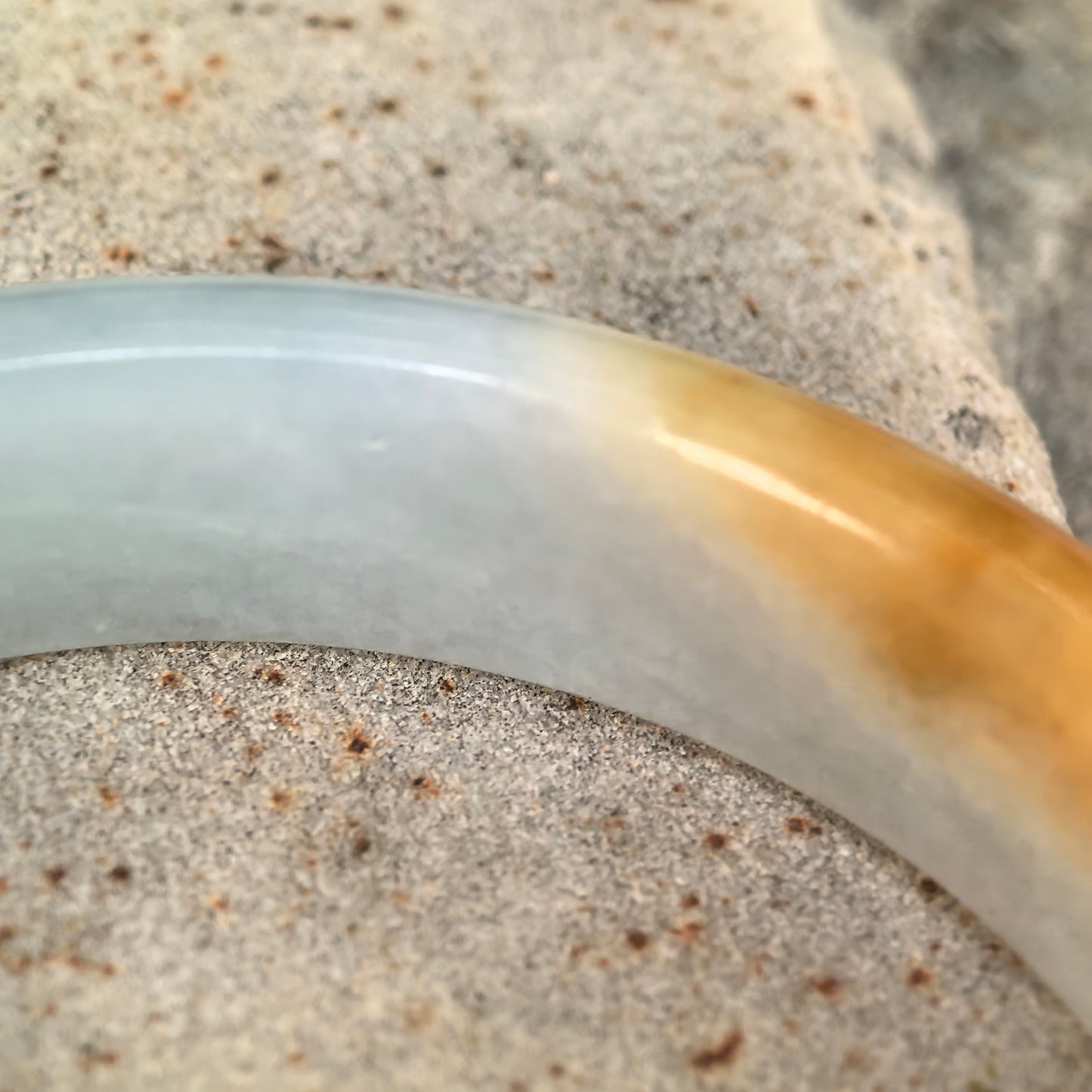 Natural Grade-A Jadeite Glutinous Half Honey Yellow Bangle · Burmese Jade 55mm