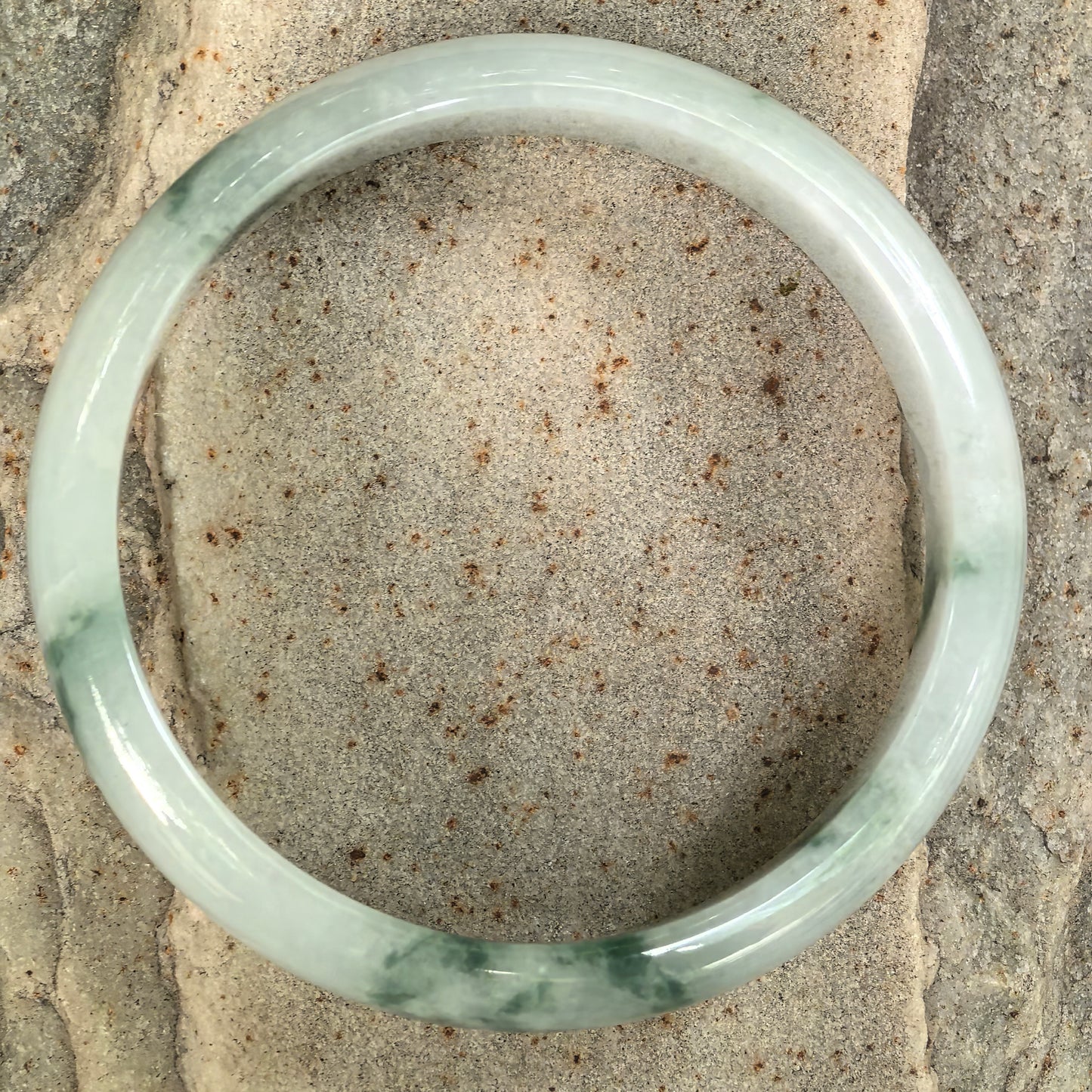 Natural Grade-A Jadeite Blue-Green Floating Flower D-Shape Bangle · Burmese Jade 61mm