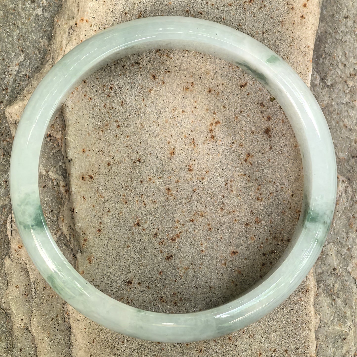 Natural Grade-A Jadeite Blue-Green Floating Flower D-Shape Bangle · Burmese Jade 61mm