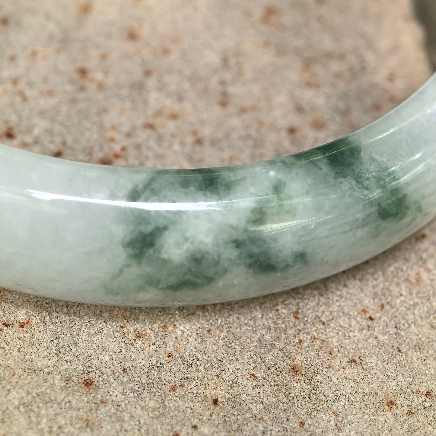 Natural Grade-A Jadeite Blue-Green Floating Flower D-Shape Bangle · Burmese Jade 61mm
