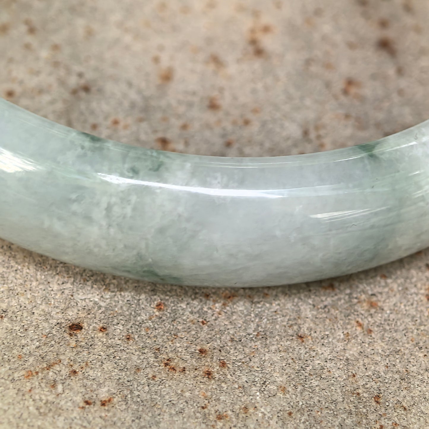 Natural Grade-A Jadeite Blue-Green Floating Flower D-Shape Bangle · Burmese Jade 61mm