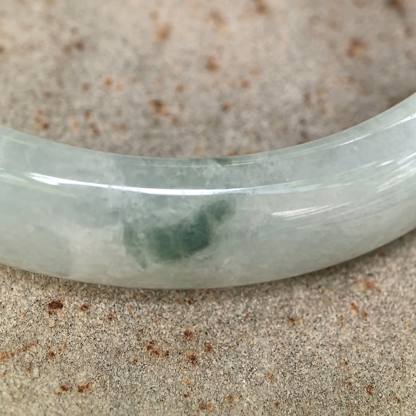 Natural Grade-A Jadeite Blue-Green Floating Flower D-Shape Bangle · Burmese Jade 61mm