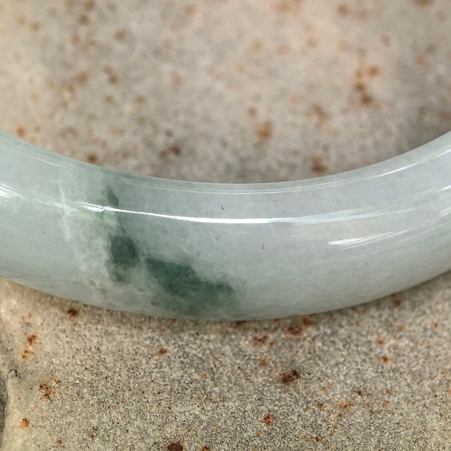Natural Grade-A Jadeite Blue-Green Floating Flower D-Shape Bangle · Burmese Jade 61mm