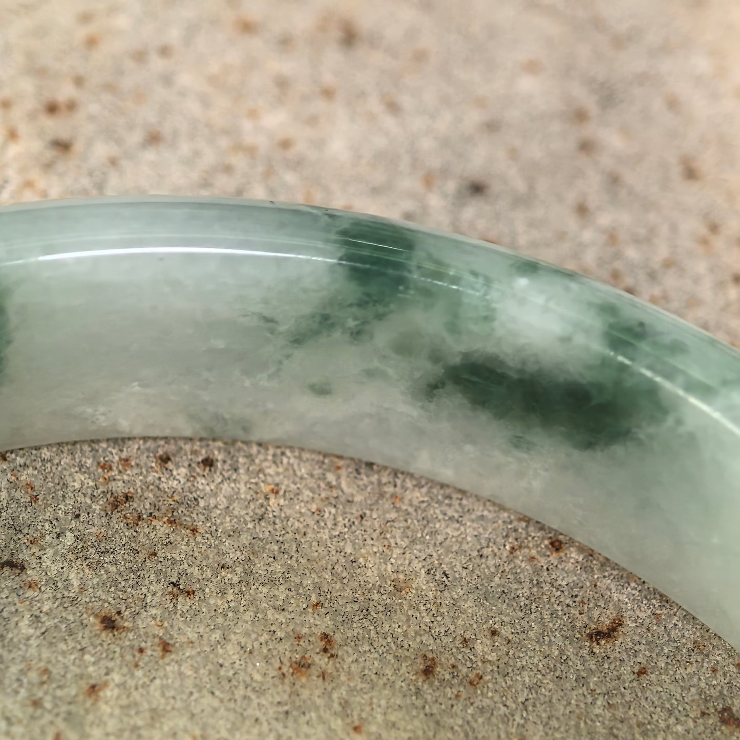 Natural Grade-A Jadeite Blue-Green Floating Flower D-Shape Bangle · Burmese Jade 61mm
