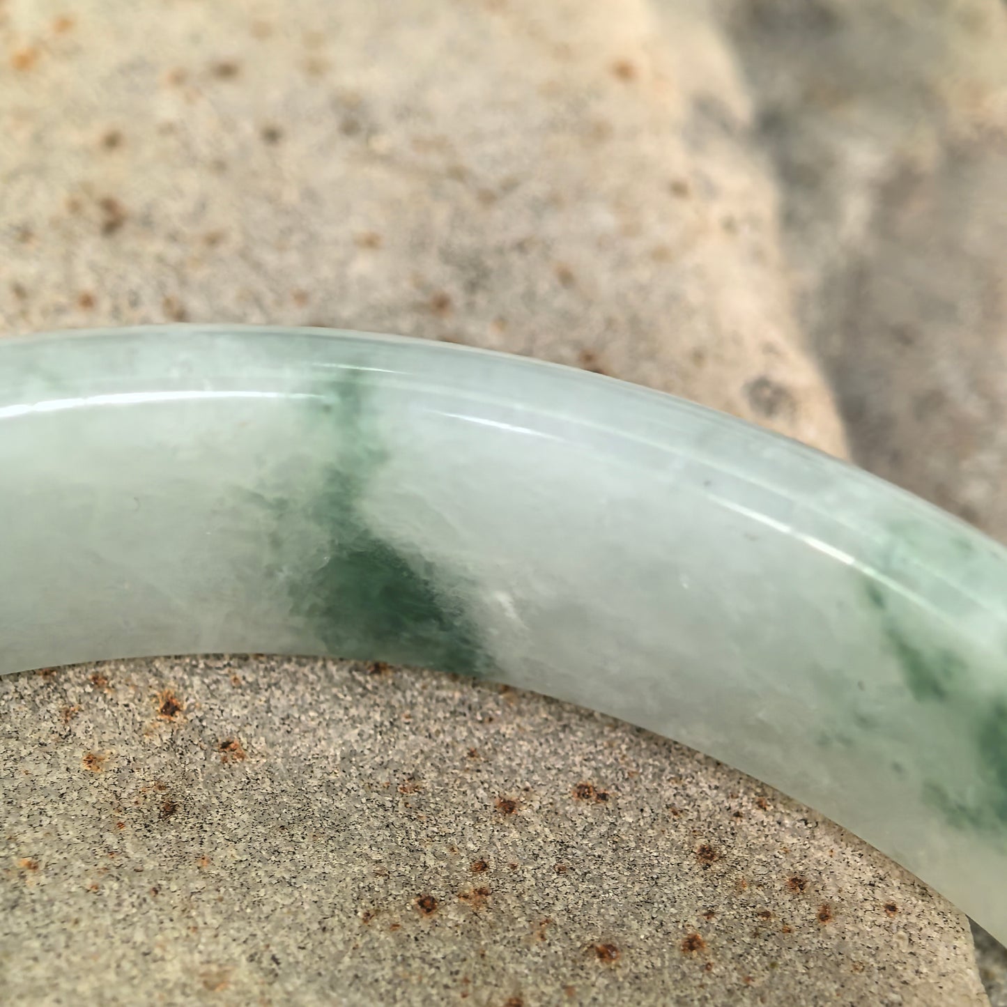 Natural Grade-A Jadeite Blue-Green Floating Flower D-Shape Bangle · Burmese Jade 61mm